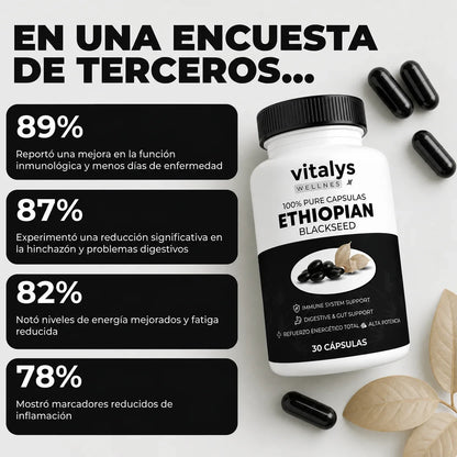 Semilla Negra Etíope — La fórmula natural con 4,64% de timoquinona para tu equilibrio interno.